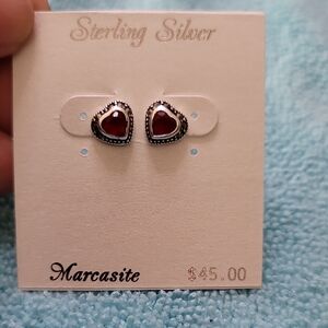 Kohl's Red and Silver Heart Earrings